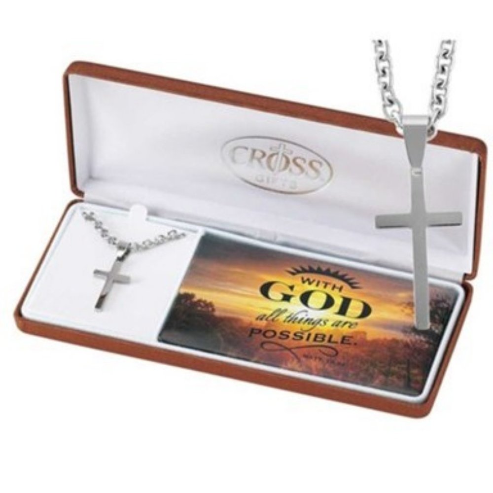 Mens Cross Necklace -Matthew 19:26-NWT